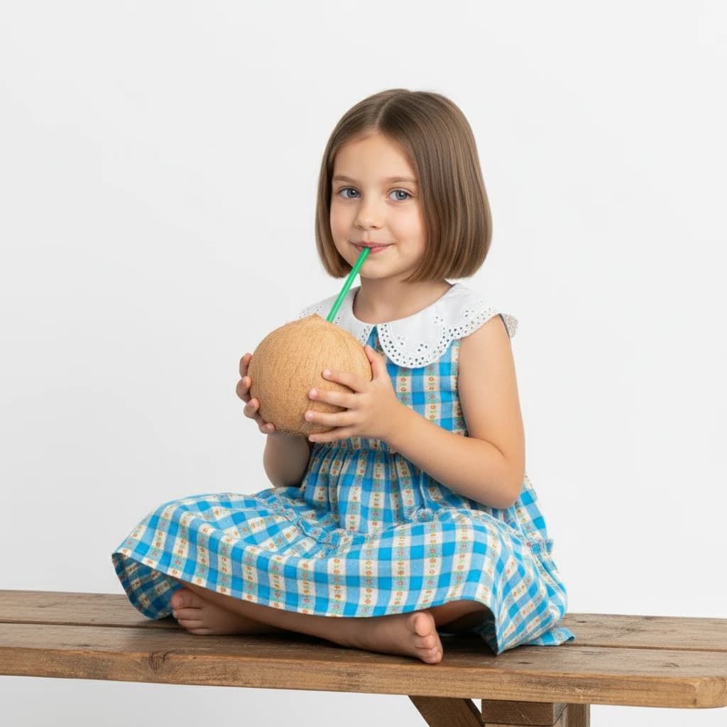 Front shot - Full - Drinking coconut water