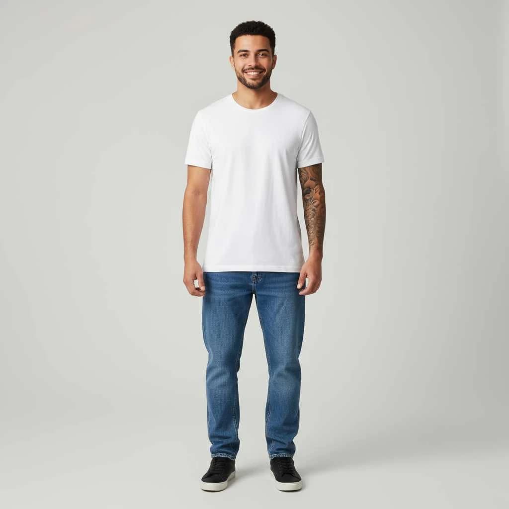 Front shot - Full - Man slightly faced away with tattooed fore arm
