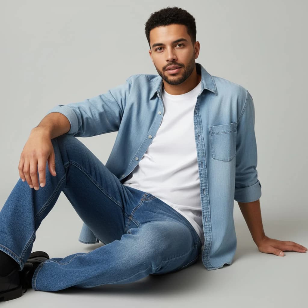 Front shot - Full - Man Casually Sitting in floor