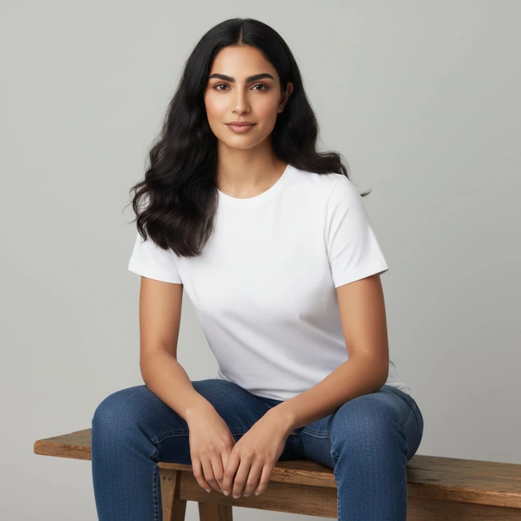 Front shot - Full - Sitting on a wooden bench