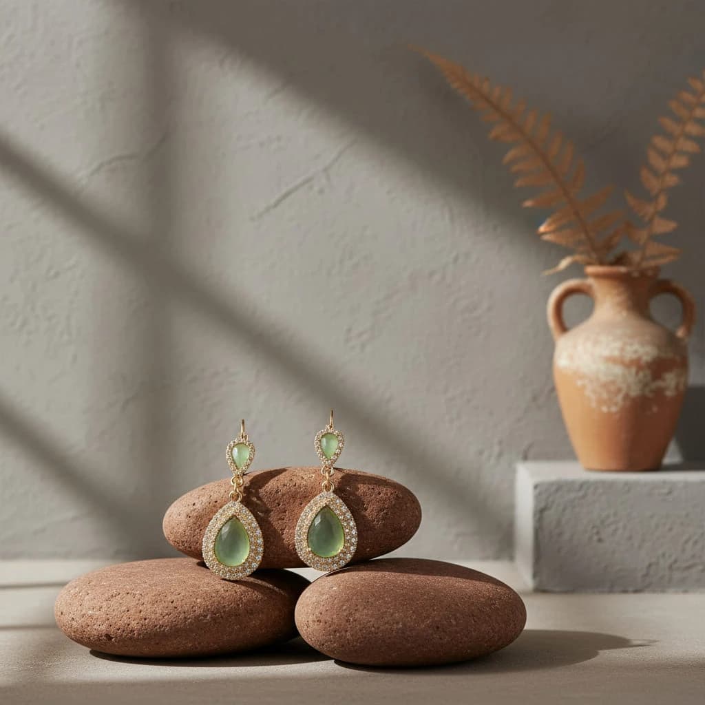 Product placed on small rocks.