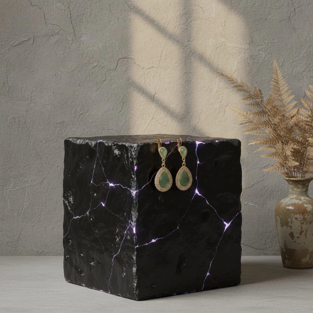 Earring placed on Obsidian block