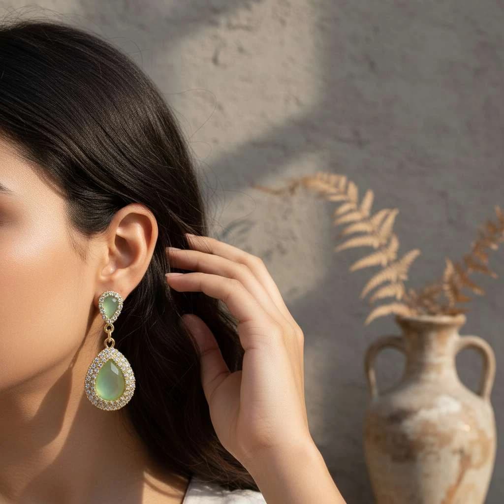 Closeup of earring on model