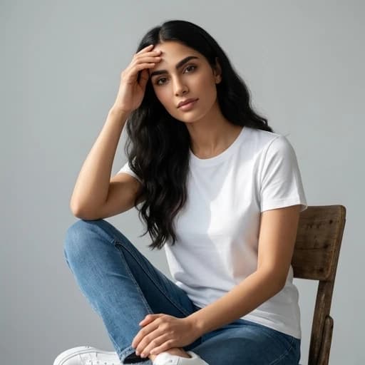 Front shot - Full - Women sits on a Rustic chair
