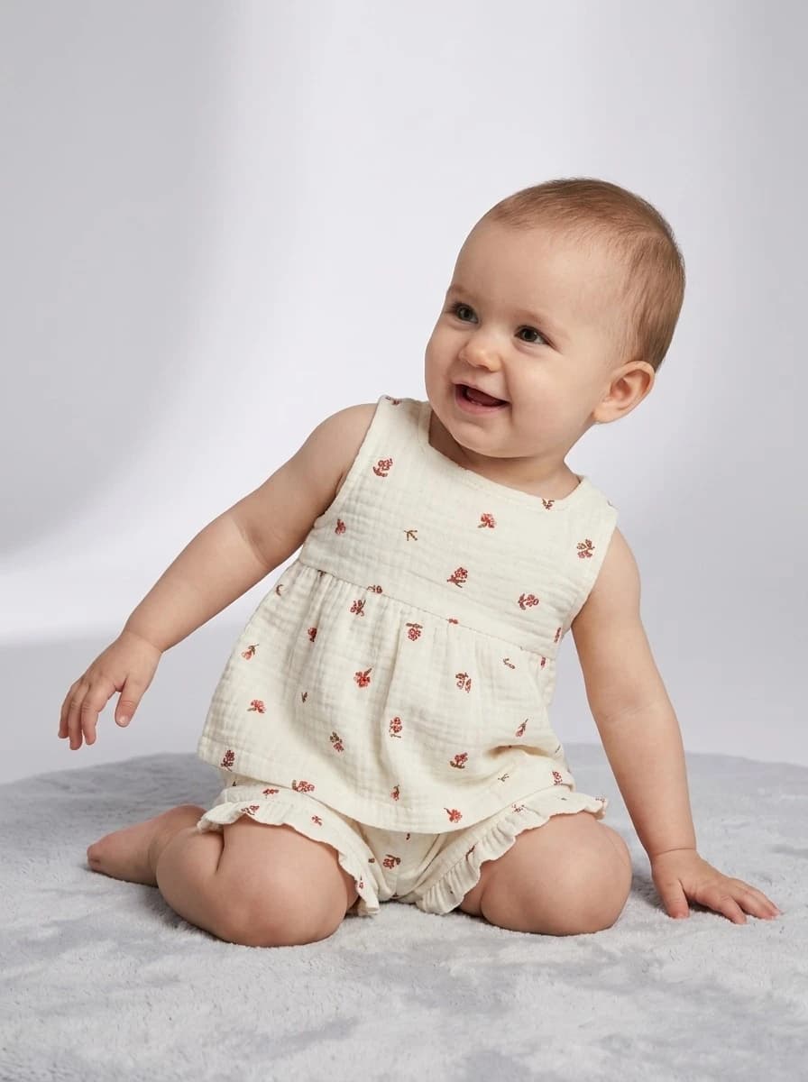 Front shot - Full - Curved legs with baby looking away