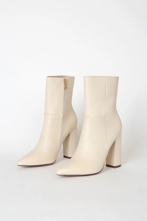 Square-toe suede white ankle boots