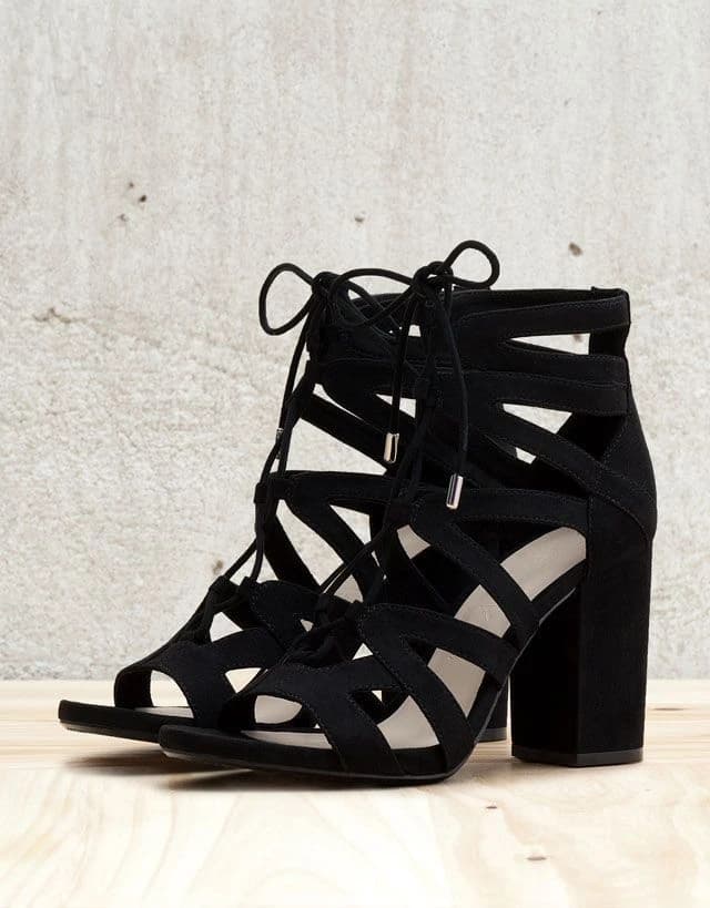Criss cross square pointed heel