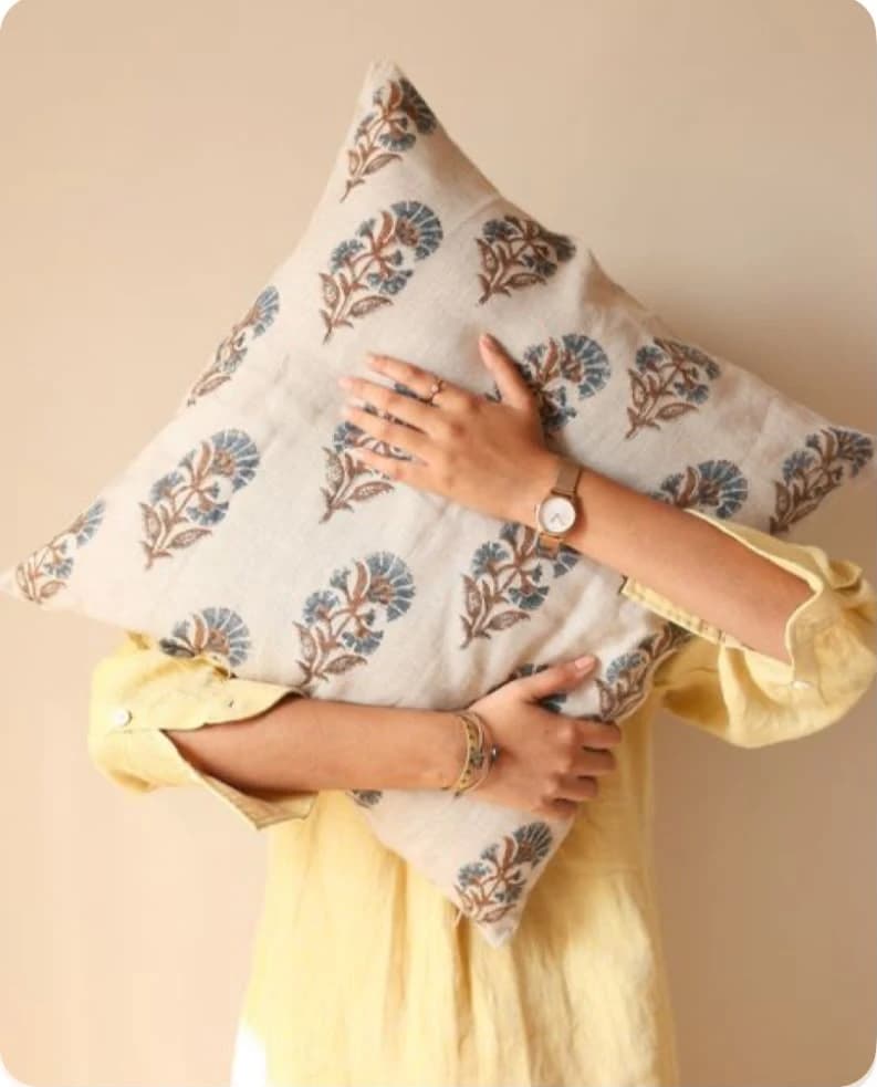 Model Hugging the pillow 
