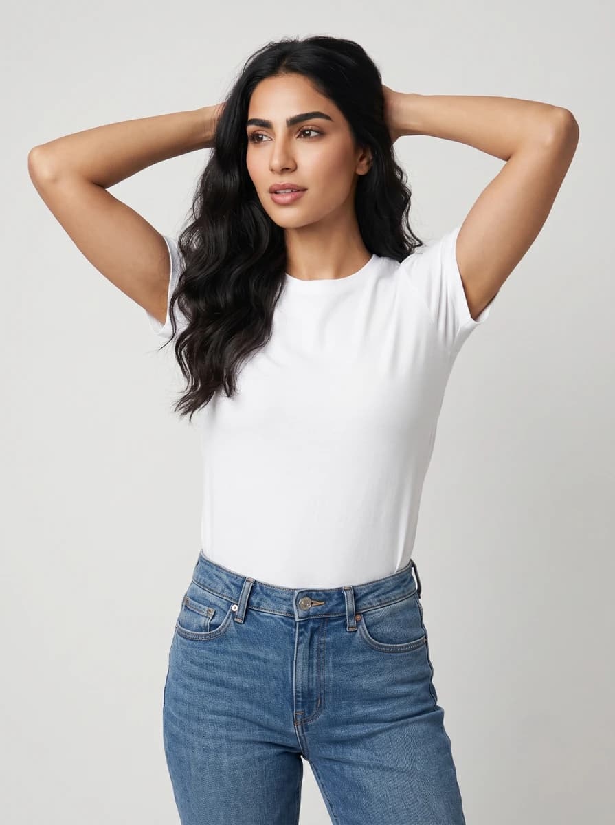 Front shot - Full - Hands behind her head