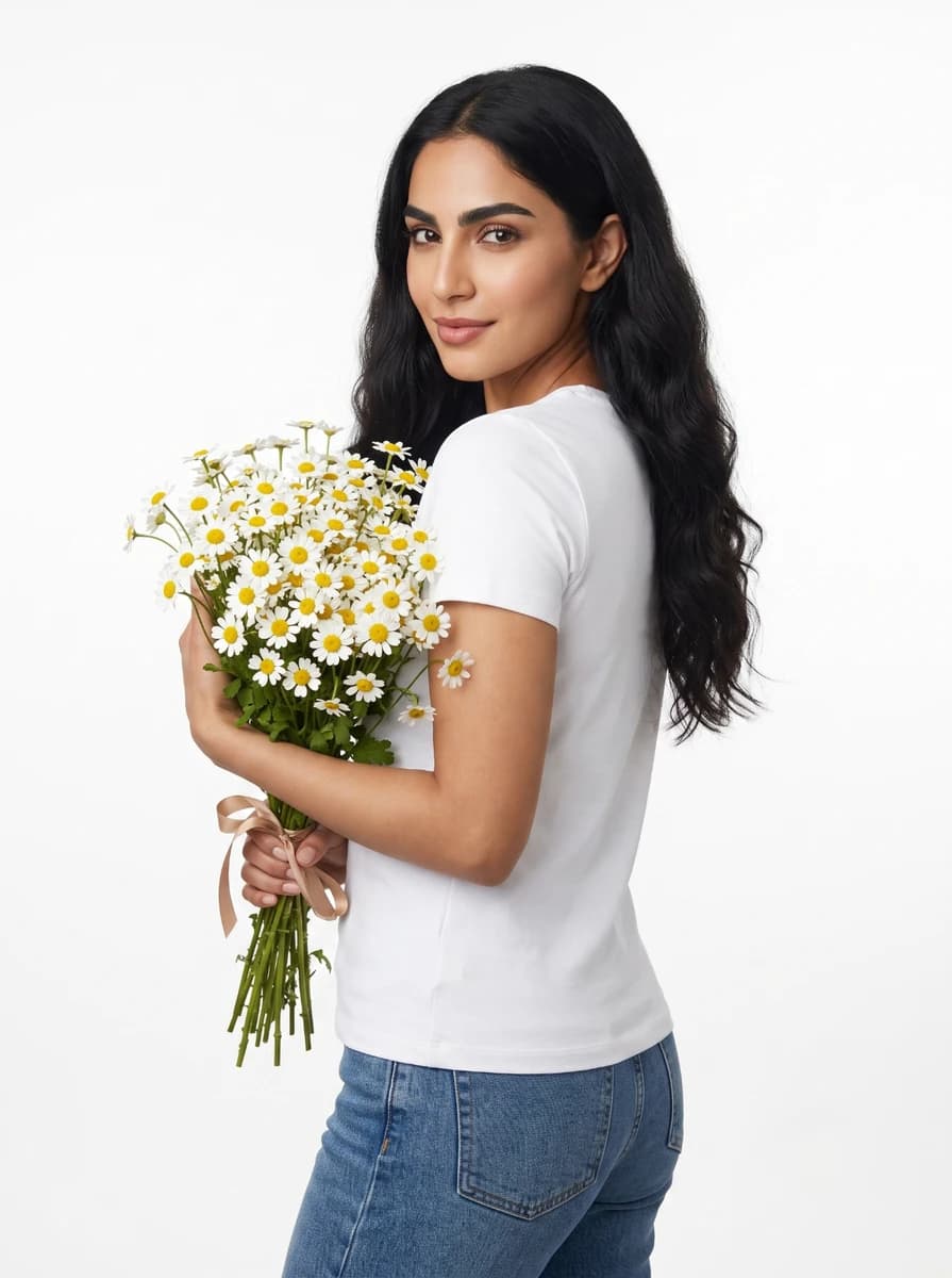 Side shot - Full - Titled sideways with handful of flowers