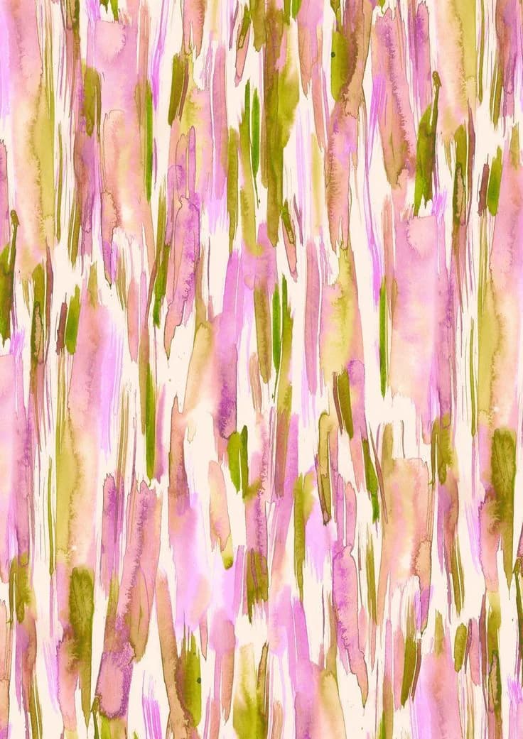 Pink and olive watercolour brushstroke print fabric
