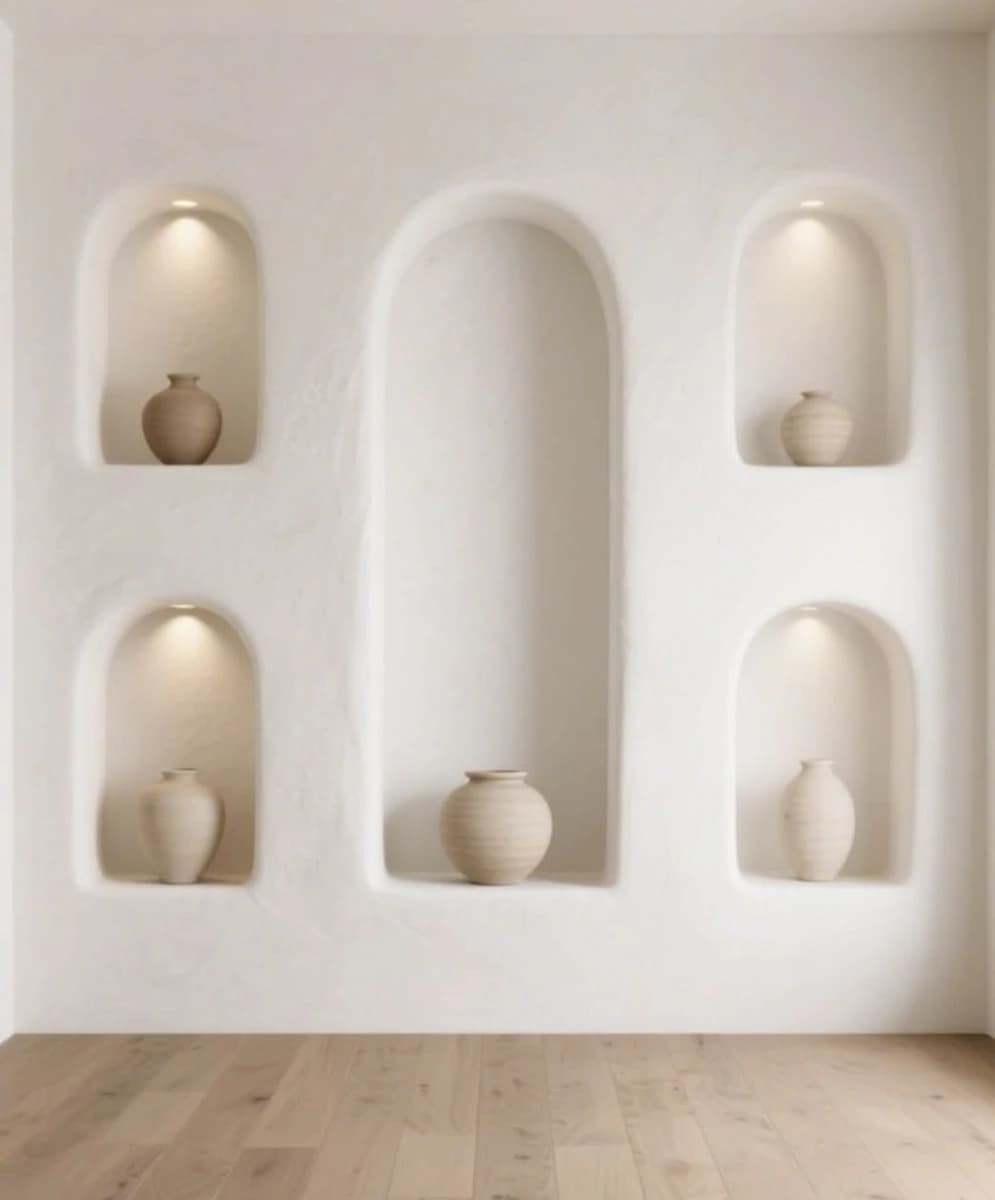 White wall with racks