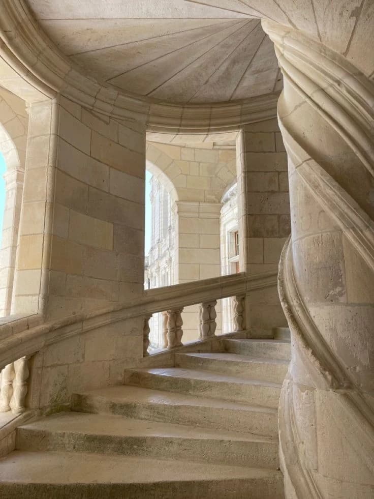 Spiraling structure of a massive renaissance stone staircase
