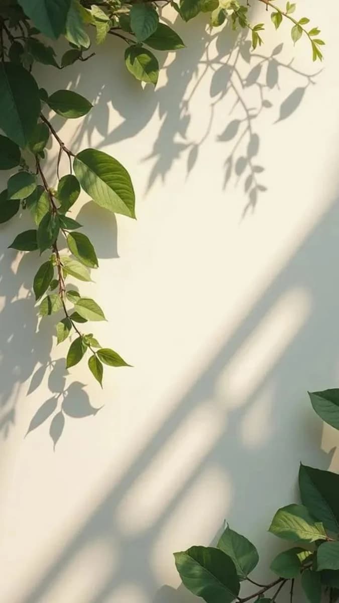Botanical wall with leaf shadows