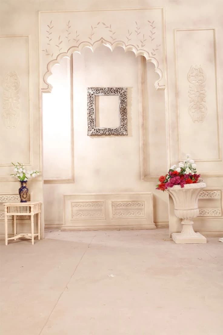 An elegant vintage-style interior with a soft cream and ivory color palette